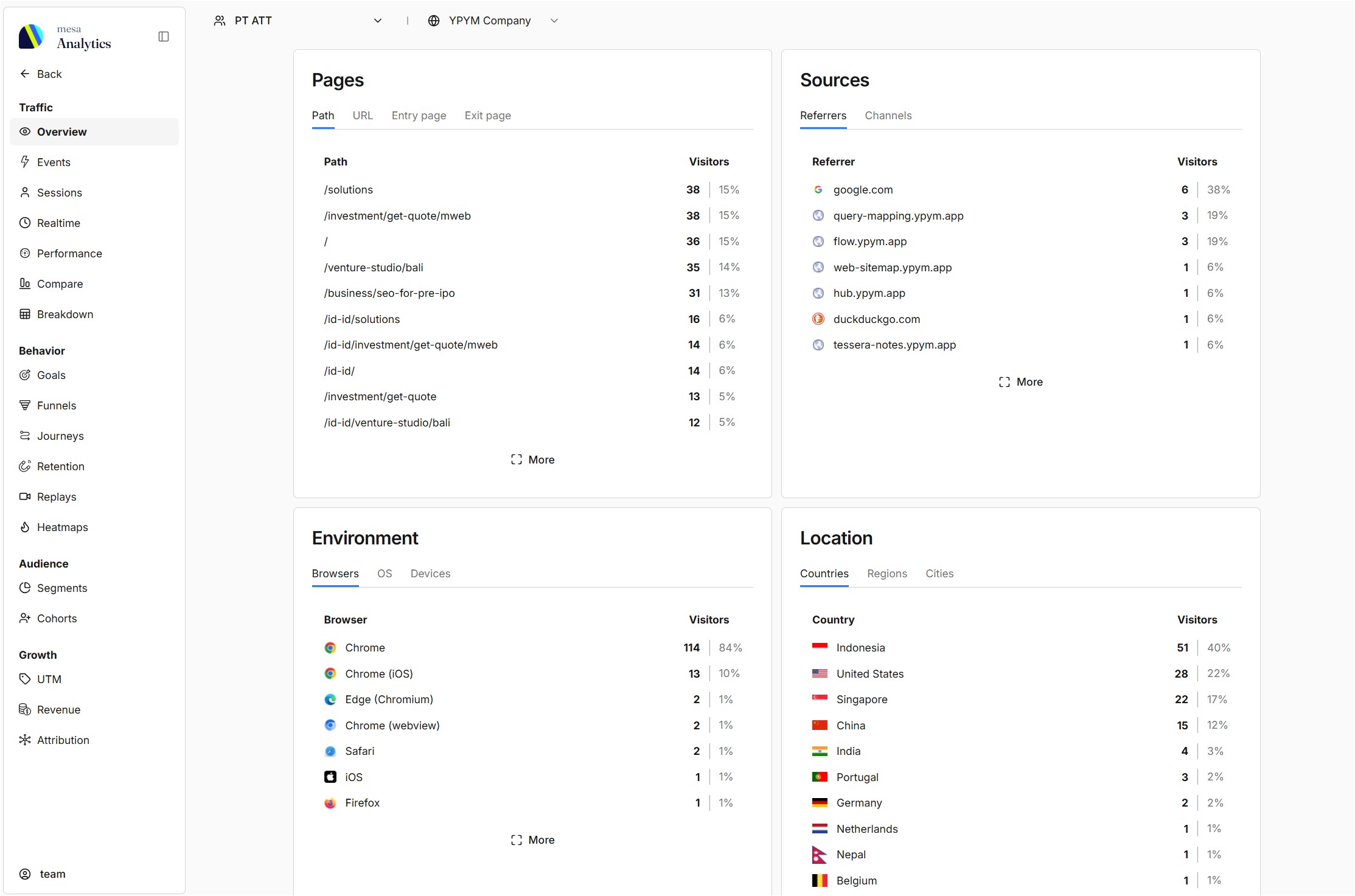 Mesa Analytics Dashboard Interface